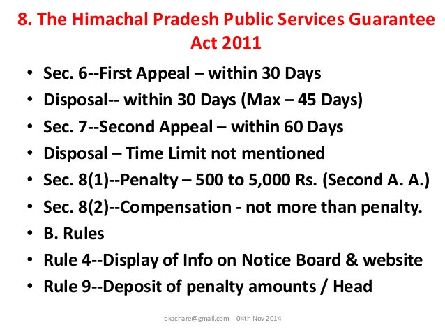  The Himachal Pradesh Public Service Guarantee Act 2011